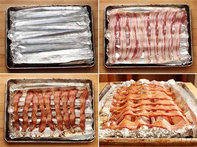 Hur lagar jag bacon i ugnen med aluminiumfolie?